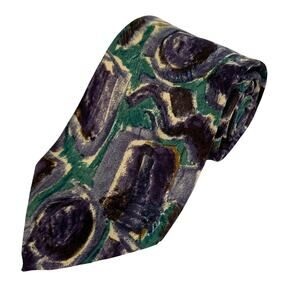 The Custom Shop Silk Tie Abstract Pattern Pointed Purple Green Mens One Size